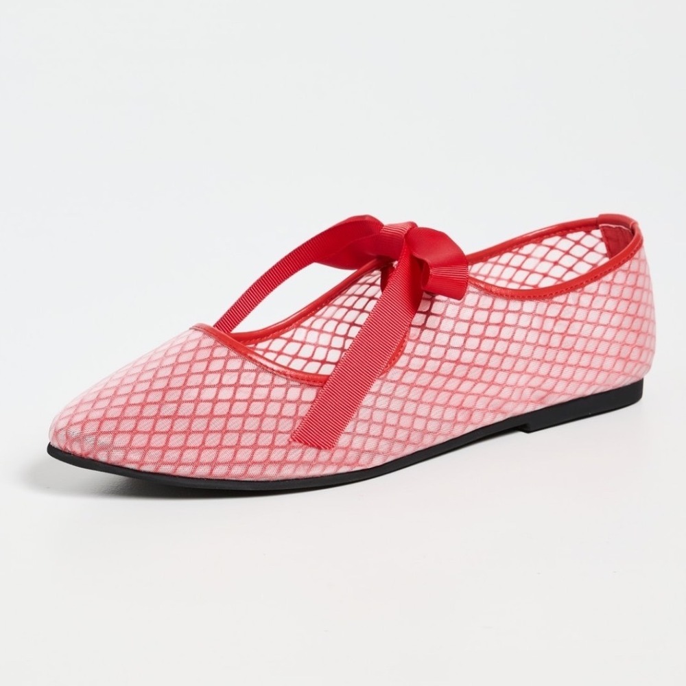 Intentionally Blank Valley Red Mesh Ballet Flats size 9 Ribbon Tie Pointed Toe
